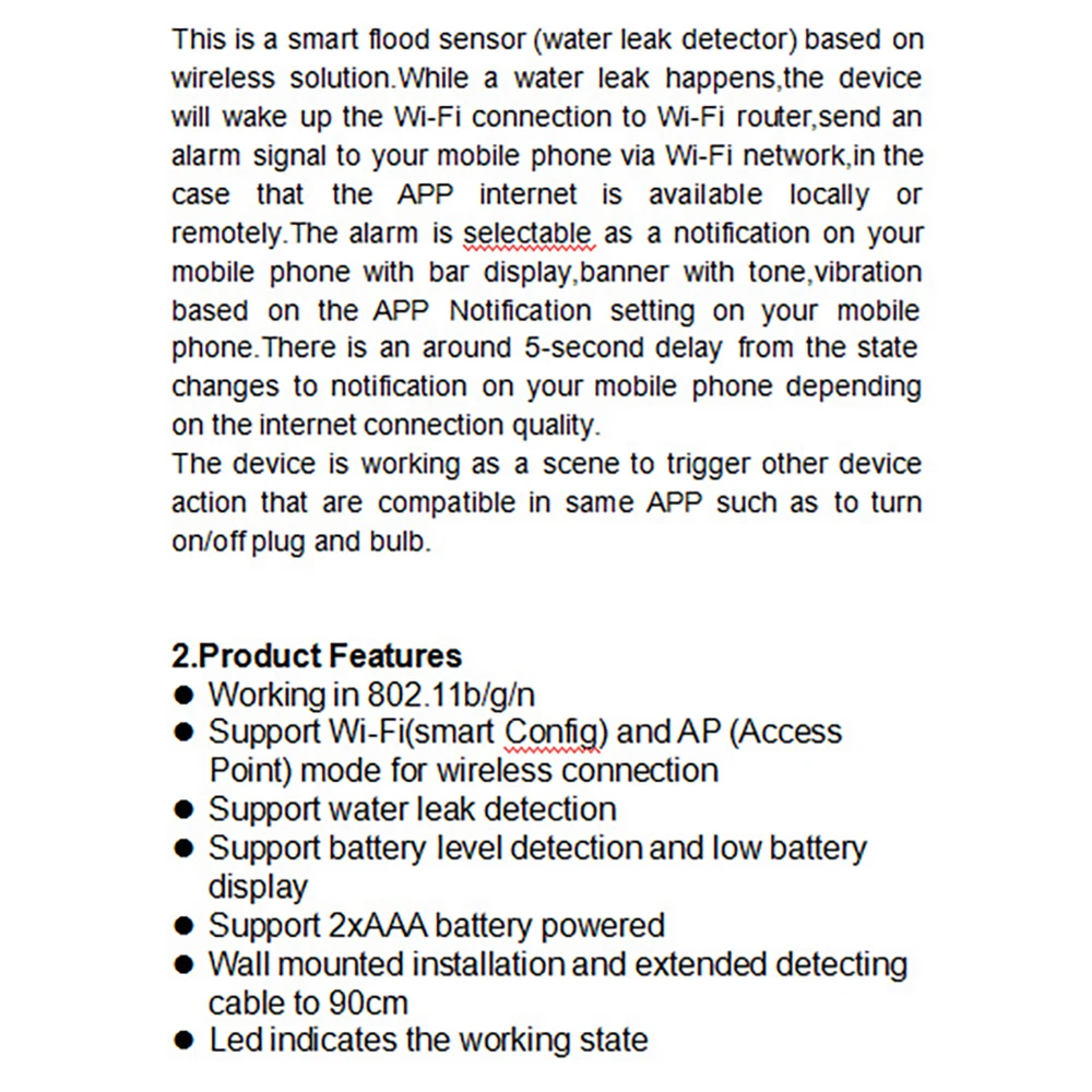 Белый цвет wifi сигнализация утечки воды умный мобильный детектор приложение