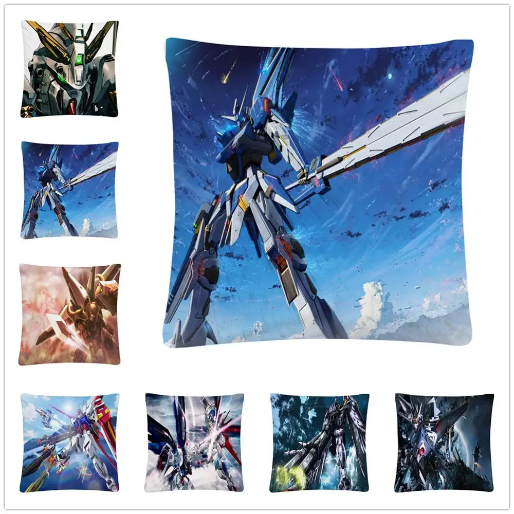

Gundam mechanical warrior cartoon pattern Soft Short Plush Cushion Cover Pillow Case for Home Sofa Car Decor Pillowcase 45X45cm
