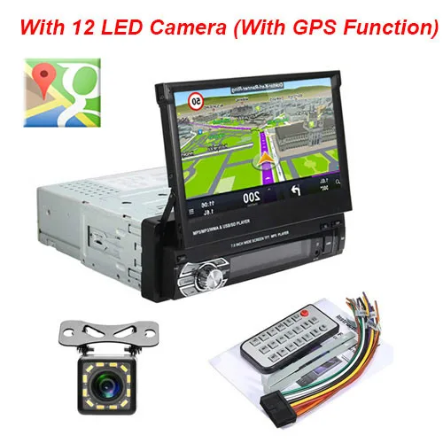 GPS and 12 LED CAM 1 DIN стерео радио MP4 gps навигация двойной экран HD 7 дюймов выдвижной сенсорный монитор Bluetooth SD USB зарядное устройство - Цвет: GPS and 12 LED CAM