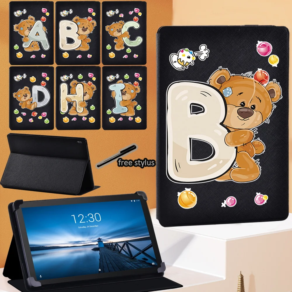 

Bear Letter Series Tablet Case for Lenovo Tab E10 10.1 Inch/Tab M10 10.1 Inch/Tab M10 FHD Plus 10.3" PU Leather Stand Cover+Pen