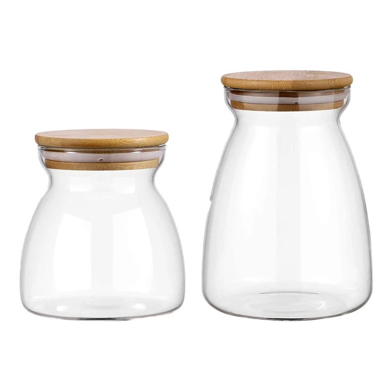 

Promotion! 2 Pcs Airtight Clear Food Storage Jar Container with Bamboo Lid (27Oz/800Ml), for Kitchen Tea Coffee Sugar Flour Spic