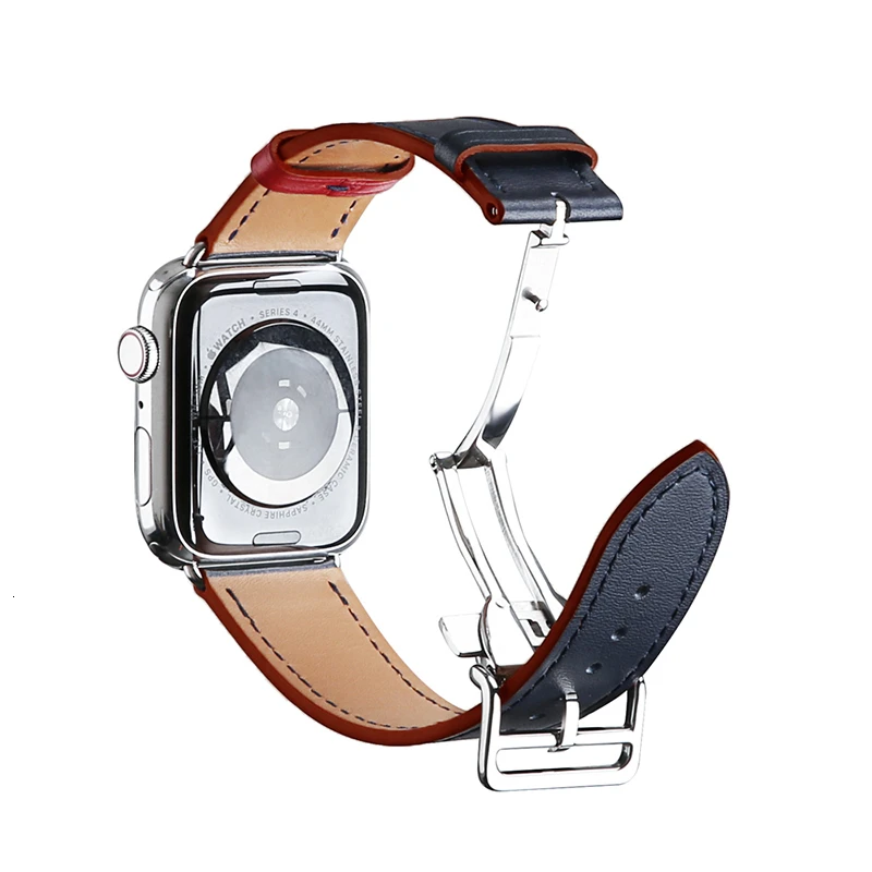 Cow Leather strap For Apple Watch band 44mm 40mm Series 6 5 iwatch SE 4 3 2 1 steel buckle 42mm loop 38mm bracelet Replacement