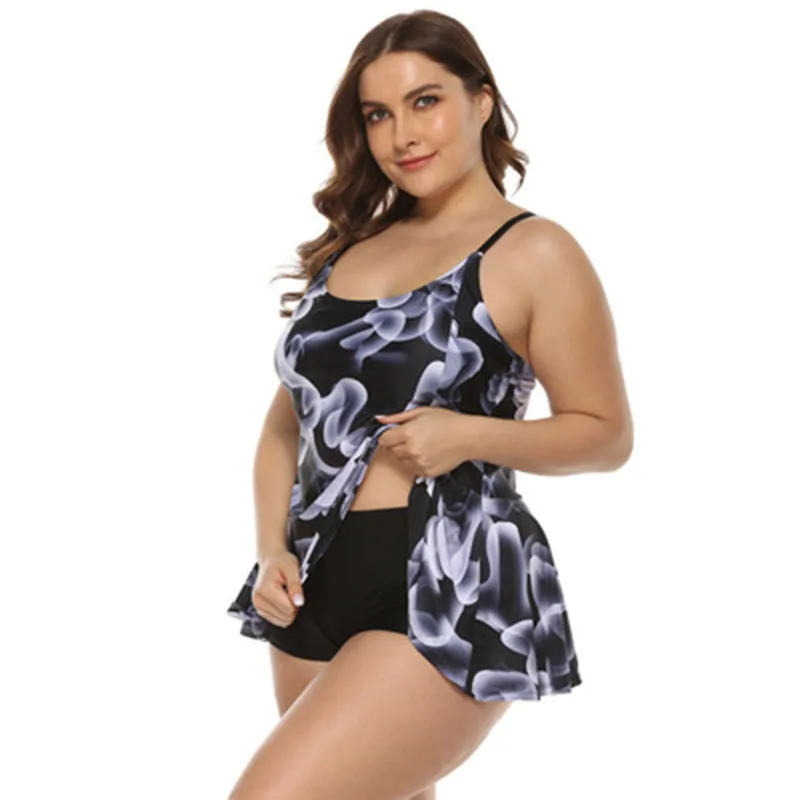 

2021 summer women's large skirt swimsuit fashion loose print conservative split backless bikini