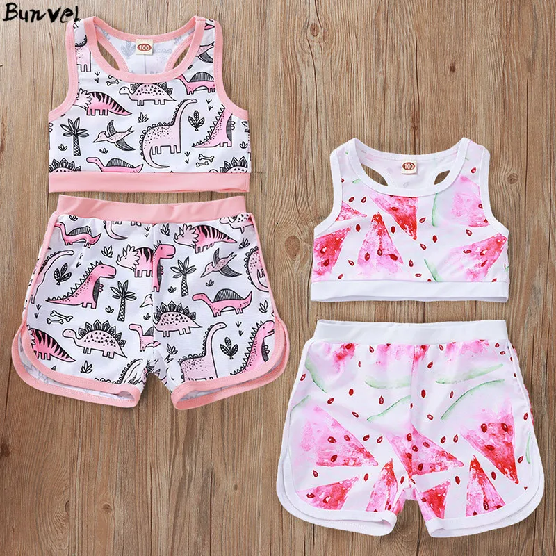 Bunvel/летний купальный костюм для маленьких девочек с рисунком арбуза и динозавра