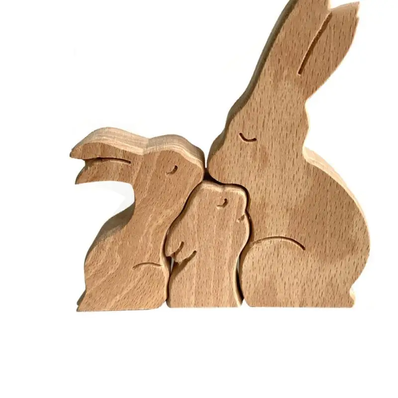 

1Pcs Ornaments Mother's Day Wood Products Series Ornaments Animal Rabbit Family Elephant Heart-shaped Solid Wood Ornaments