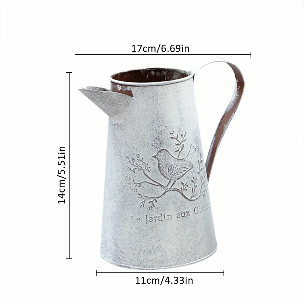 Винтажная железная ваза в сельском стиле с ручкой для цветочного сада потертая