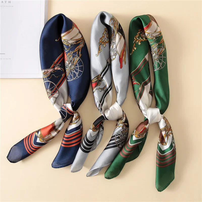 

Luxury Kerchief Silk Satin Hair Scarf For Women Fashion Print Bandana Head Scarfs 70cm Square Headband Neck Scarves For Ladies