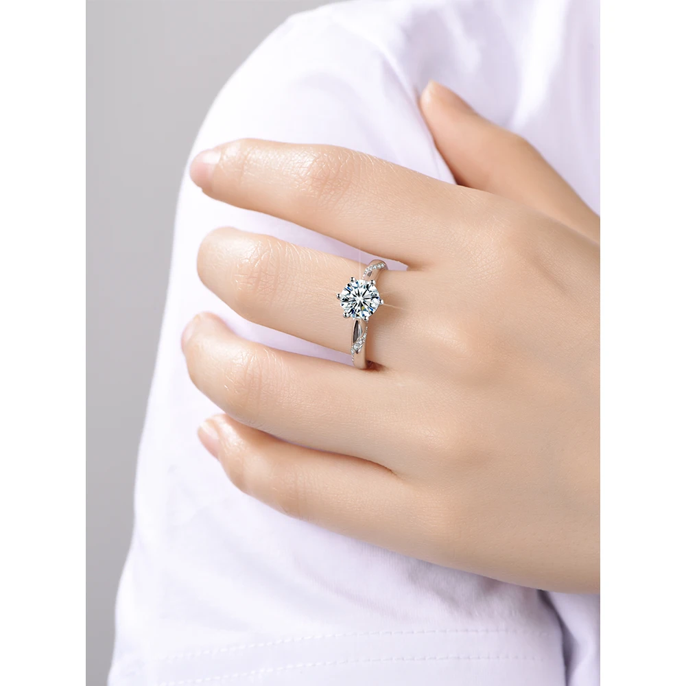Классическое 925 пробы Серебряное кольцо с муассанитом 1ct 2ct 3ct круглая блестящая огранка простое обручальное юбилейное кольцо хорошее ювелирное изделие