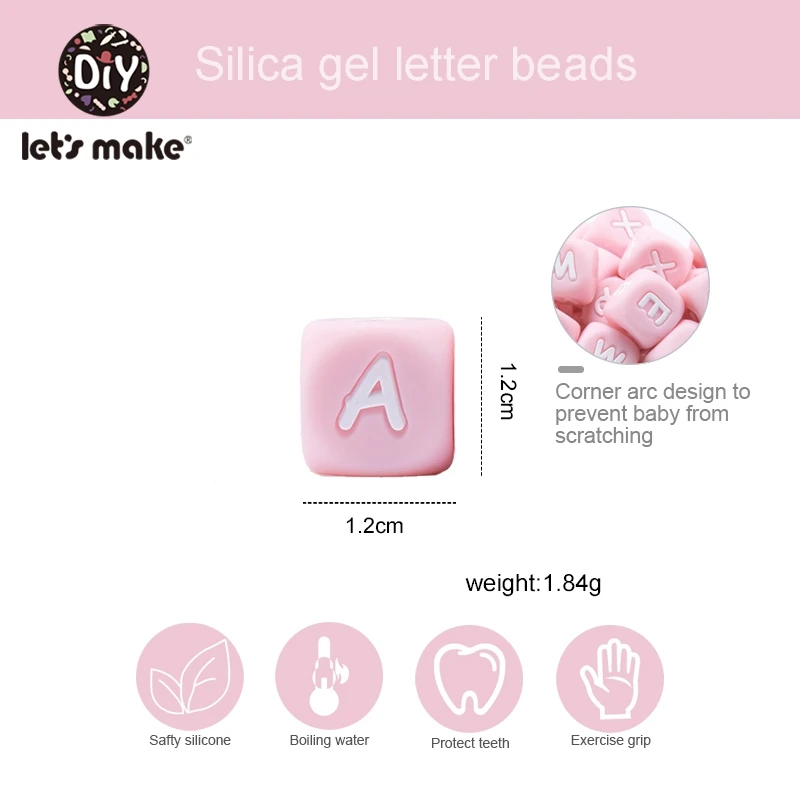 Let's Make-Cuentas de letras de silicona rosa, cuentas de letras de silicona de grado alimenticio, collar para mascar, juguetes de dentici&oacute;n para beb&eacute;s, abalorios DIY, 10 Uds.-4