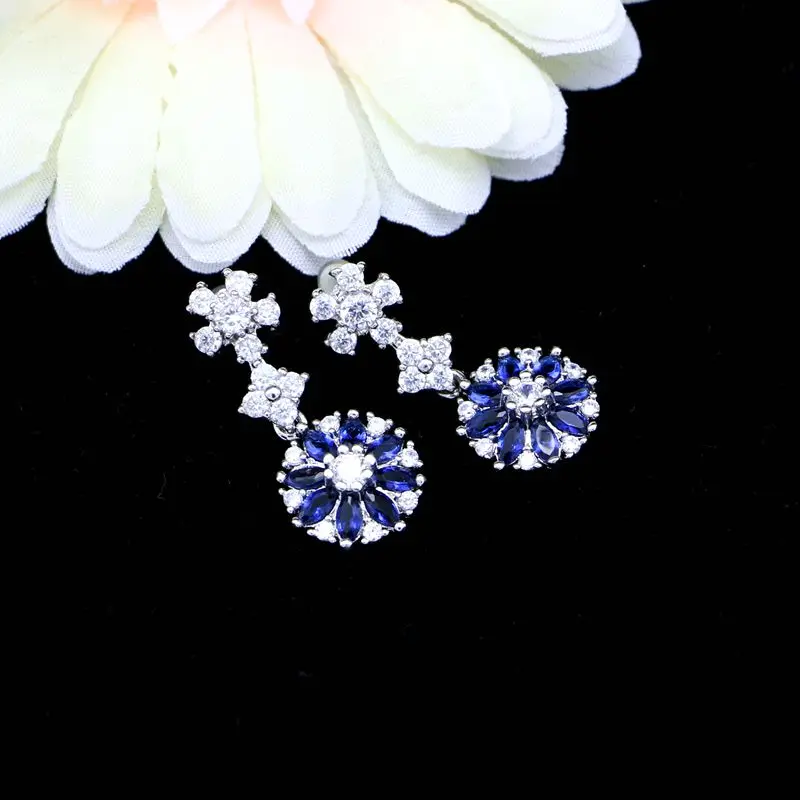 Модные длинные серьги из стерлингового серебра 925 пробы с голубым камнем и белым