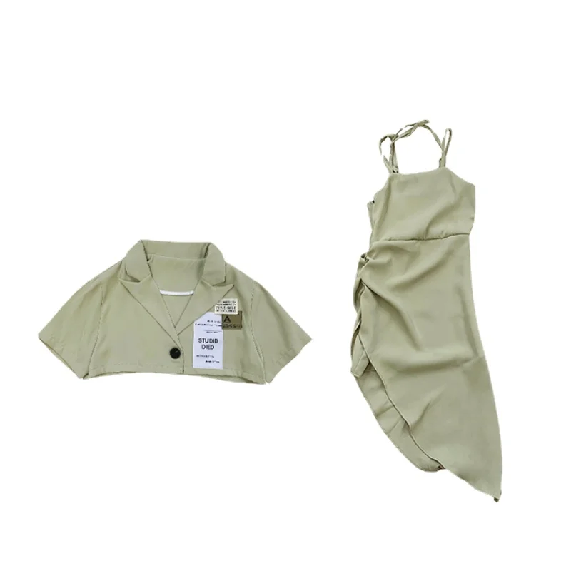 

Baby Girl Design Sense Hong Kong Style Fashion Suit Summer Suit Jacket Suspender Skirt Two-piece Kids Clothing for Girls