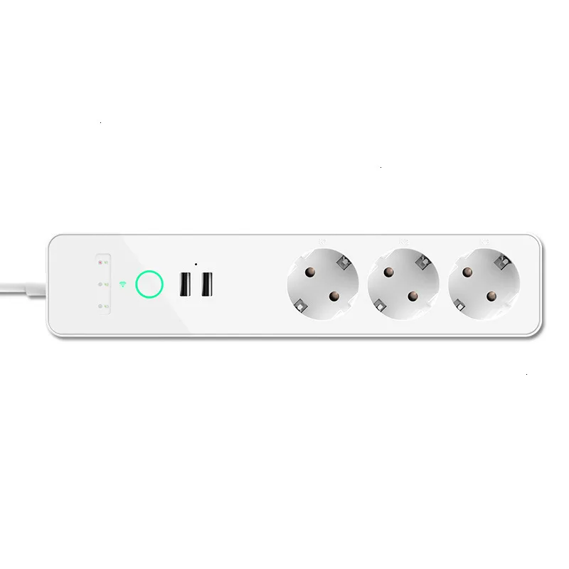 

EU Wifi Smart Power Strip 3 Outlets Plug 2 USB Charging Port Timing Tuya App Voice Control Work with Alexa Google Home