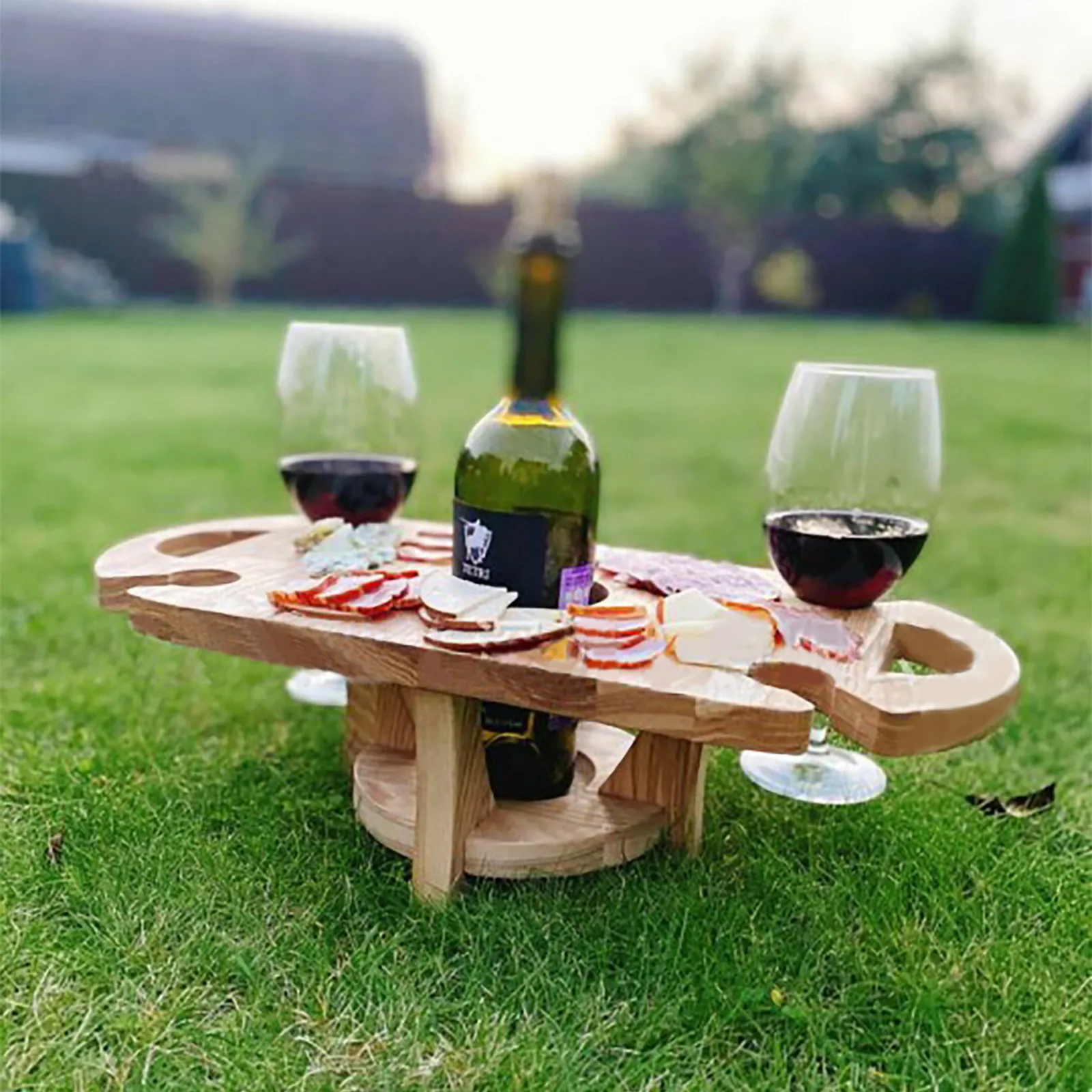 

Handmade Wooden Collapsible Picnic Table Outdoor Wine Table Portable Detachable Folding Fruit Table Wine Rack EntertainmentTable
