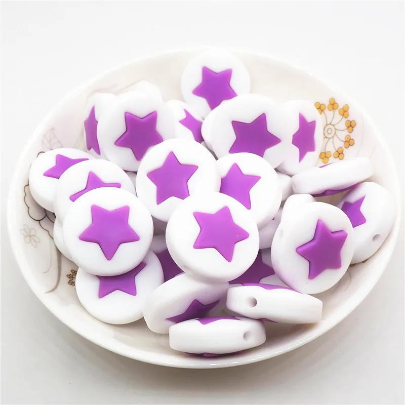 Purple Chengkai 10 шт силиконовые бусины в форме звезды DIY детская погремушка пустышка украшения Прорезыватель для зубов игрушки изготовление 45 мм большая звезда бусины bpa бесплатно - Цвет: Purple