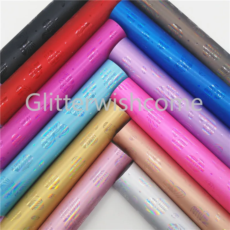 Винил Glitterwishcome размера A4 21 х29 см для бантов радужная тисненная кожаная ткань с