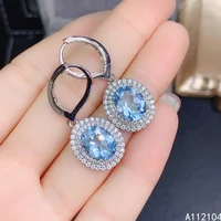 kjjeaxcmy 925 sterling silver natural sky blue topaz women vintage exquisite chinese style gem earrings eardrop support detectio