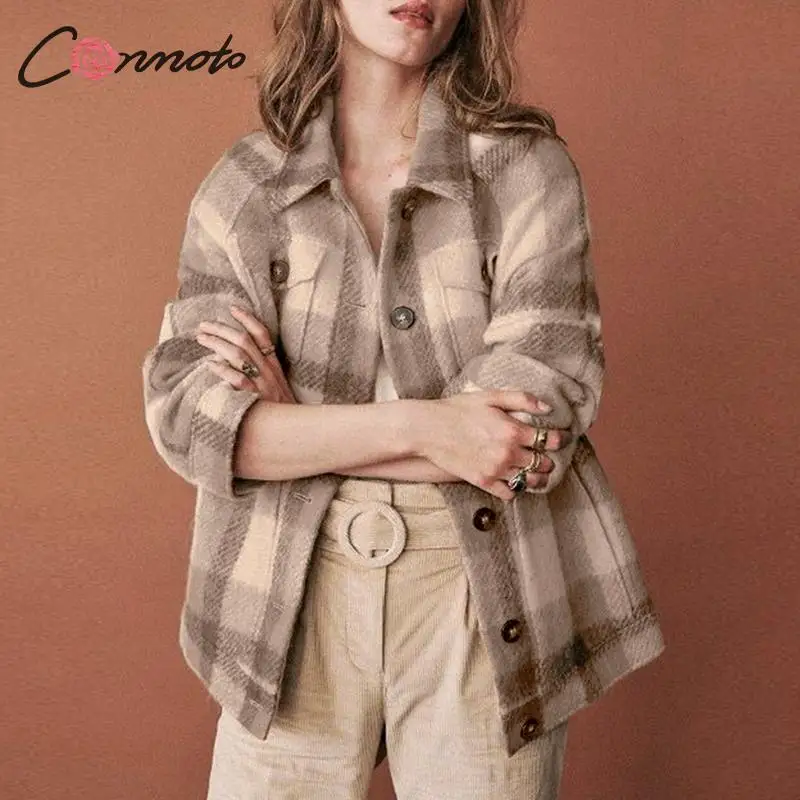 Зимние клетчатые куртки и пальто Conmoto из искусственной смески женские короткие