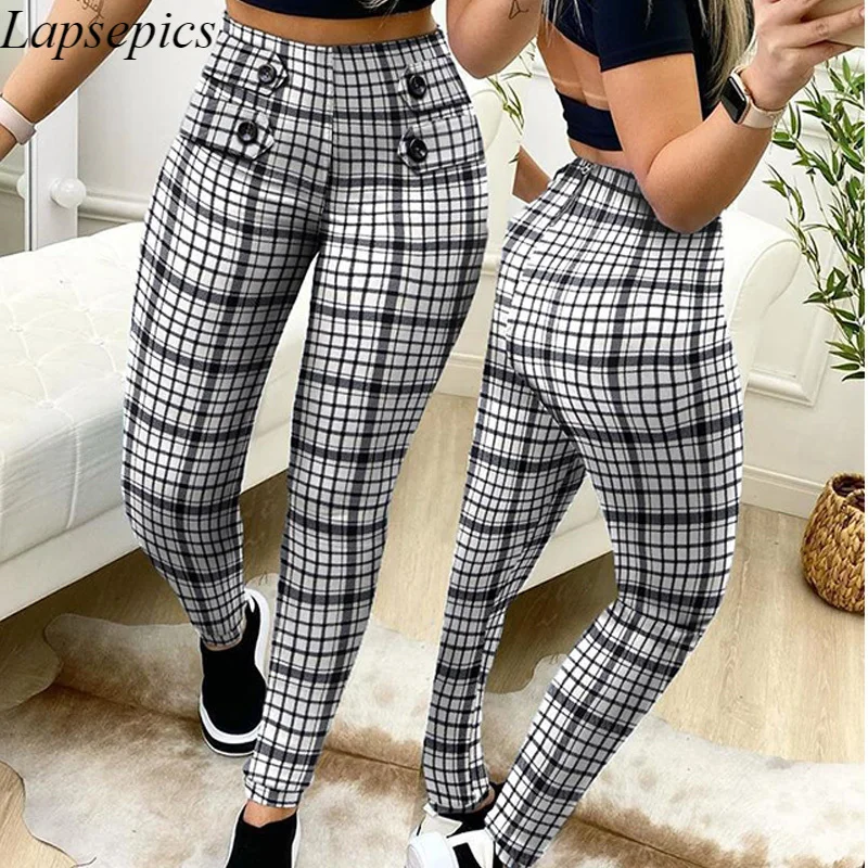 

Women Casual Blue Jeans (with Belt) Plaid Hollow Out Slim High Waist Sexy Pants for Women Streetwear Women
