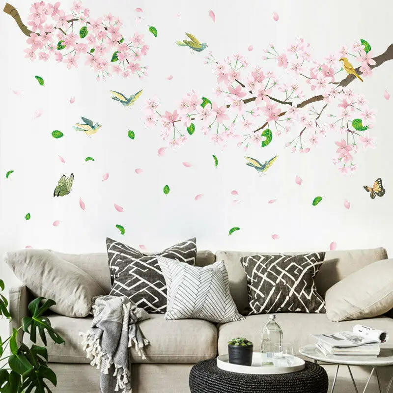 Delicate Cherry Blossom Wall Sticker Elegant Decals Mural Decor White Tree Branch Art Stickers D | Дом и сад