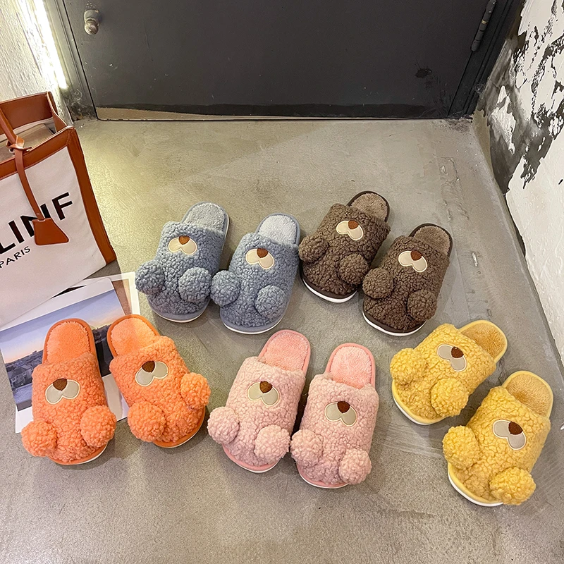 Plush Slippers Baotou Female Autumn and Winter Indoor Warmth Unisex Cute Cartoon Home Ladies Fashion Cotton Slippers