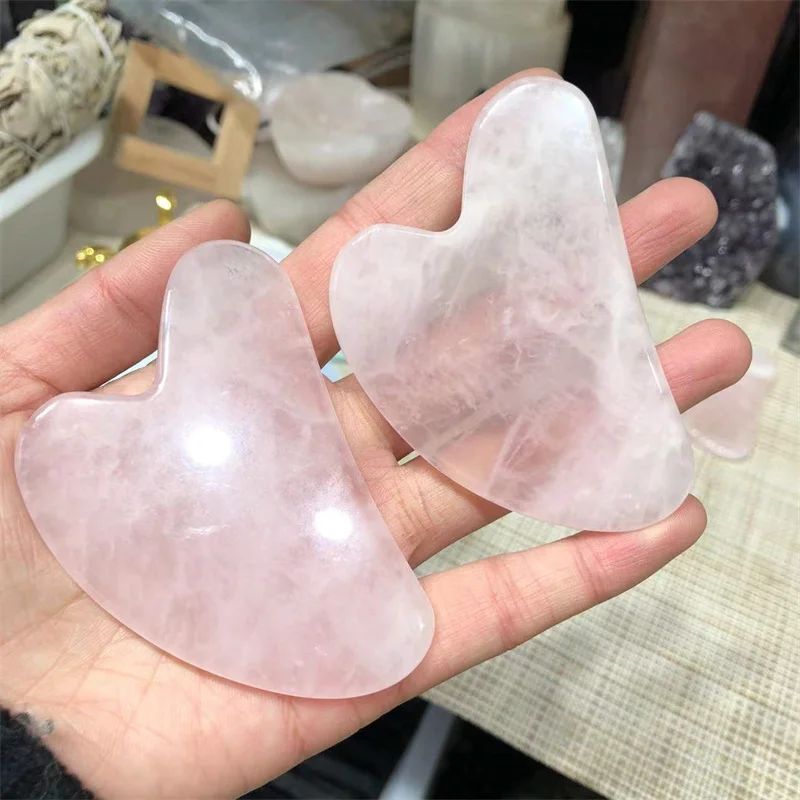 

Rose Quartz Gua Sha Board Hand Carved Natural Stones Healing Crystal Gemstones Face Massage Tool Reiki Decoration