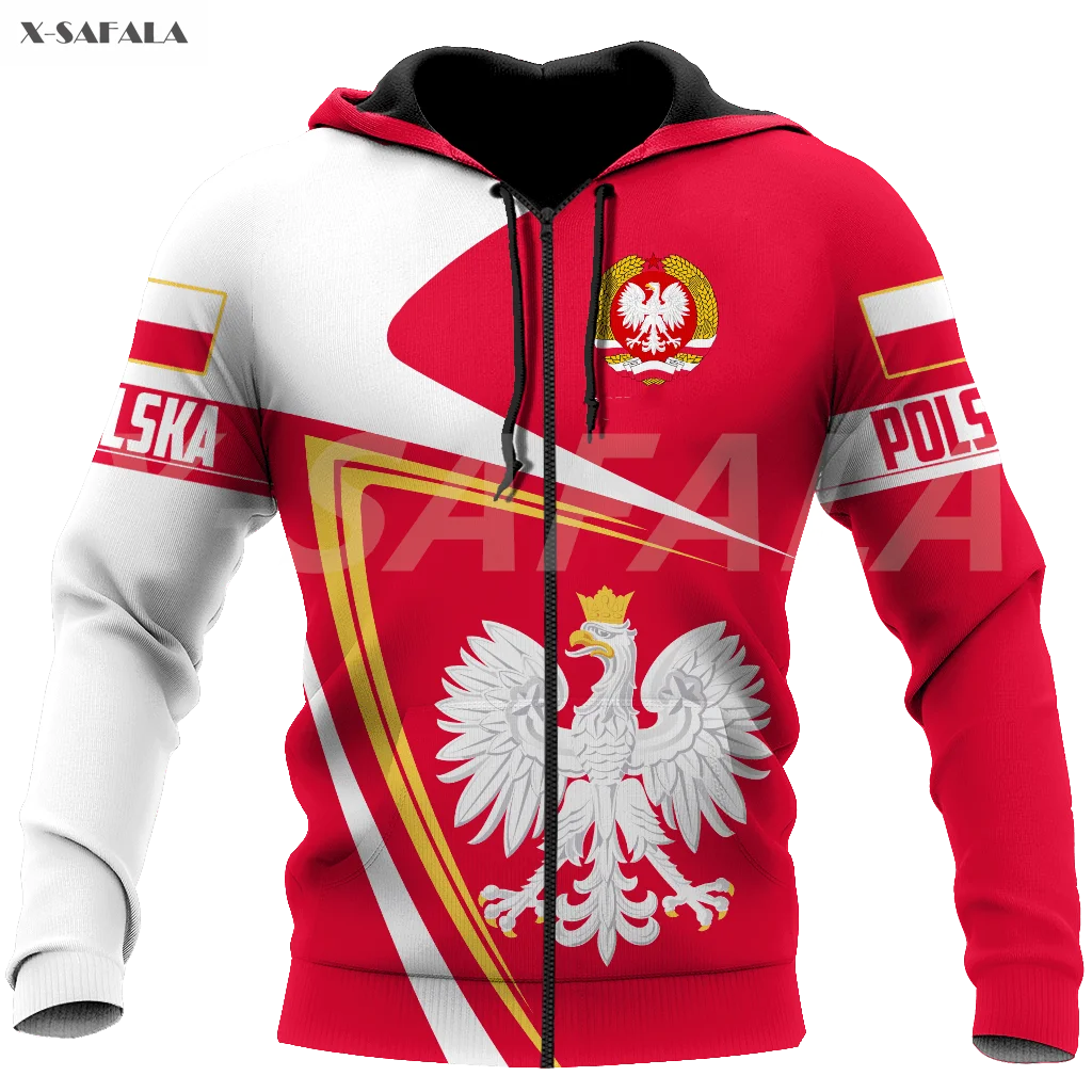 

Poland Polska Country Emblem Flag Red 3D Printed Hoodie Man Pullover Tracksuit Outwear Zipper Sweatshirt Casual Cotton Warm