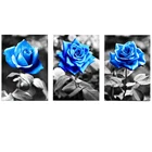 Алмазная вышивка 5D сделай сам, трехмерная Мозаика из квадратных и круглых страз с цветами черно-белого и синего цветов, Триптих для вышивки крестиком WW347