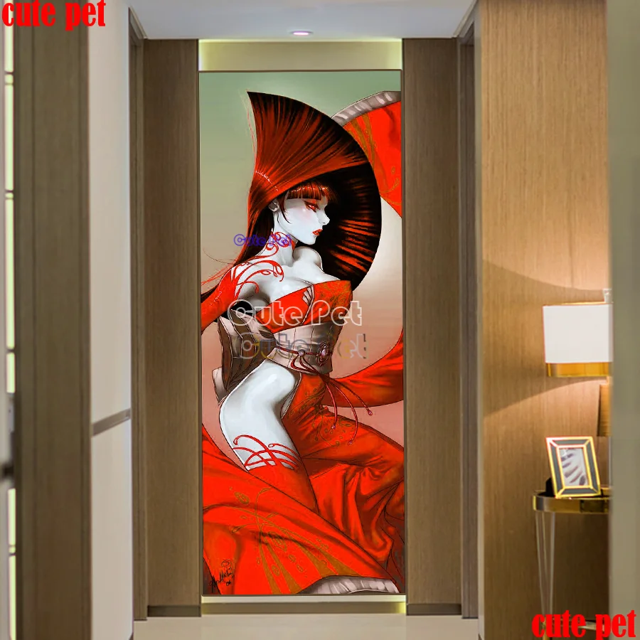 

Полноразмерная картина из страз «сделай сам», японское красное платье, танцующая женщина, украшение, подарок, 5d алмазная вышивка, мозаика, вышивка крестиком, большая