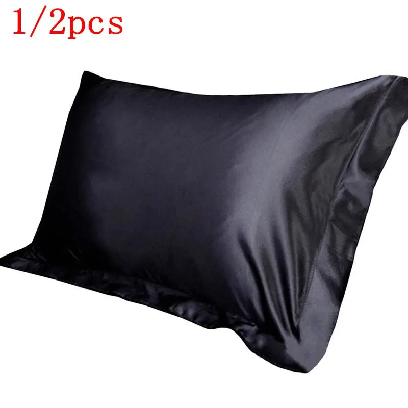 

1PC Emulation Silk Satin Pillowcase Single Solid Color Pillow Covers Luxury Pillow Case For Bed Throw 48x74cm