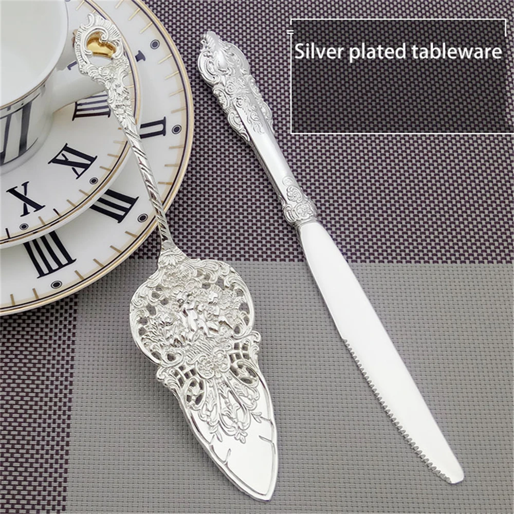 

Cake Knife Dinner Knife Long Handle Shovel Royal Cake Serve Long Handle Embossment Effect Pizza Dessert Knife Kitchen Gadget Set
