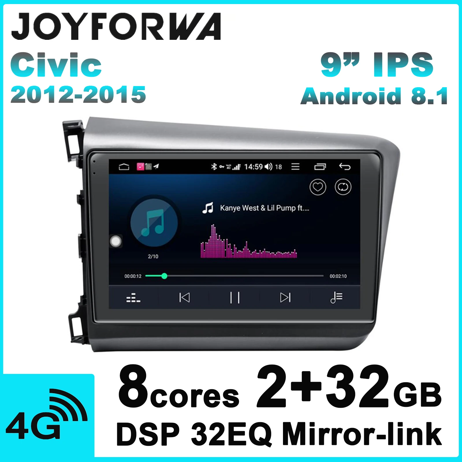 DSP SPDIF 9 &quotAndroid 8 1 Автомобильный мультимедийный радио для Honda Civic 2012 2015 gps зеркало