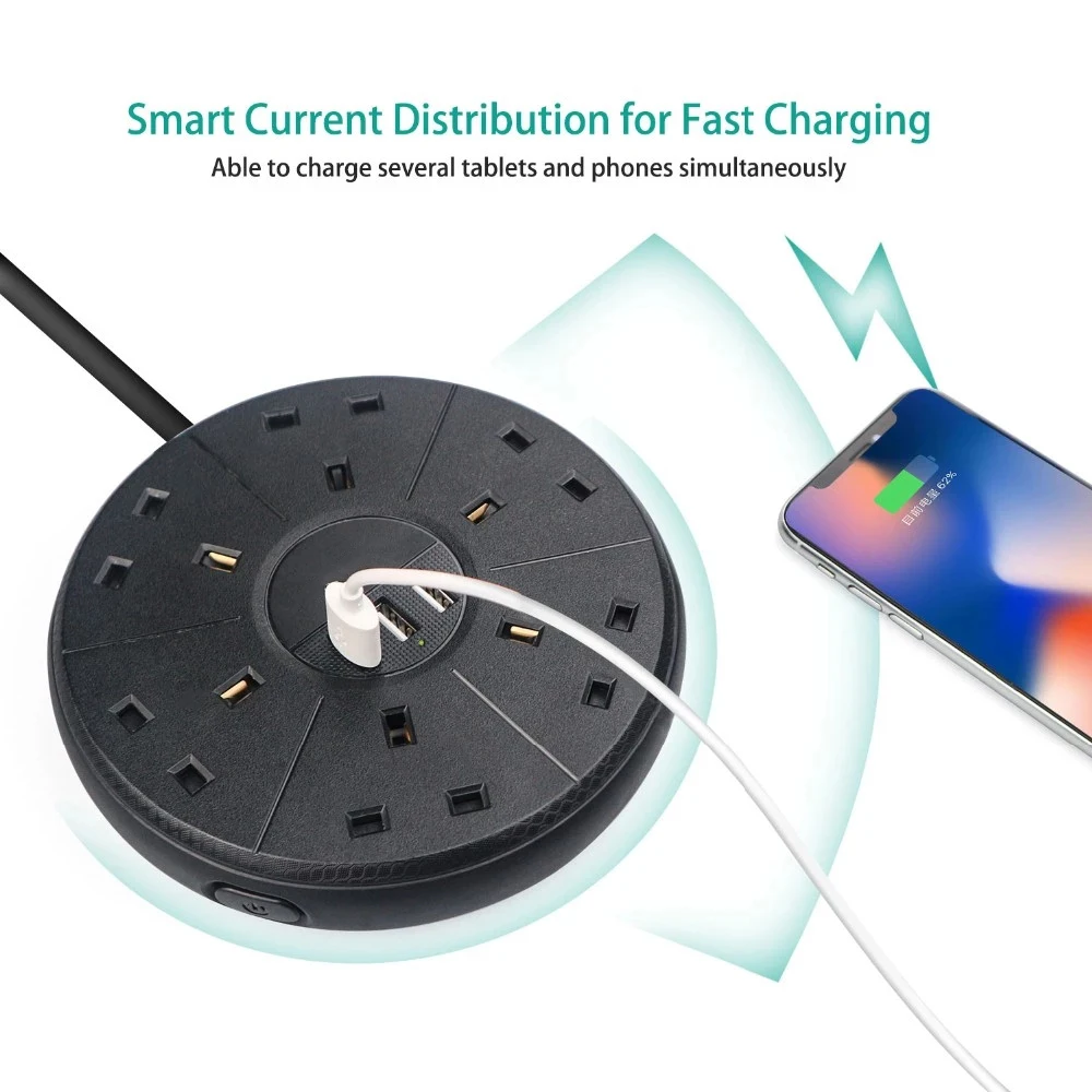 Мощность полосы Стабилизатор напряжения 6 выходов UK розетки с USB Quick Зарядное