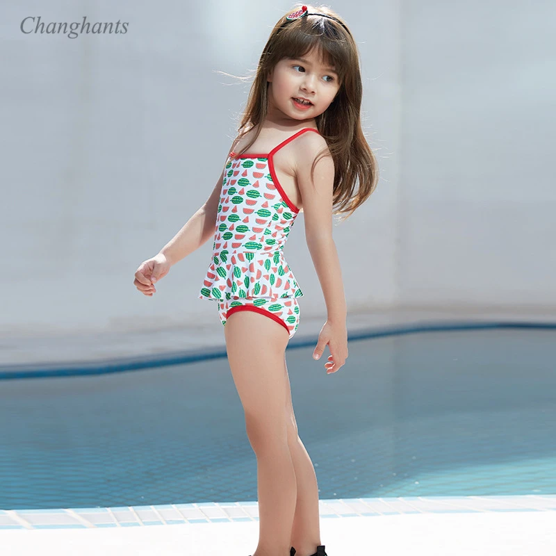 

1-10 Y Girls Swimsuit White with Watermelons Pattern Children One Piece Swimwear Bathing Suits Kids Swimming Pool