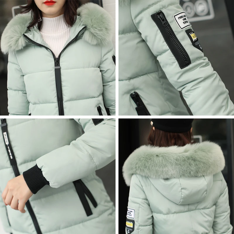 2021 Hooded Plus Size 3XL Long Women Winter Jacket With Fur Collar Warm Thick Parka Cotton Padded Female Fashion Womens Coat