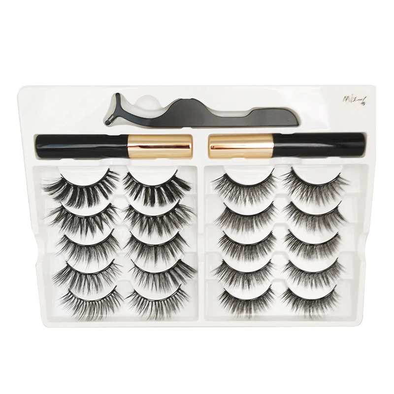 

2021 NEW 10 Pairs Of Magnet Eyelashes Glue Free Magnetic Magnet Eyelashes Magnetic liquid Eyeliner False Eyelashes Natural Set