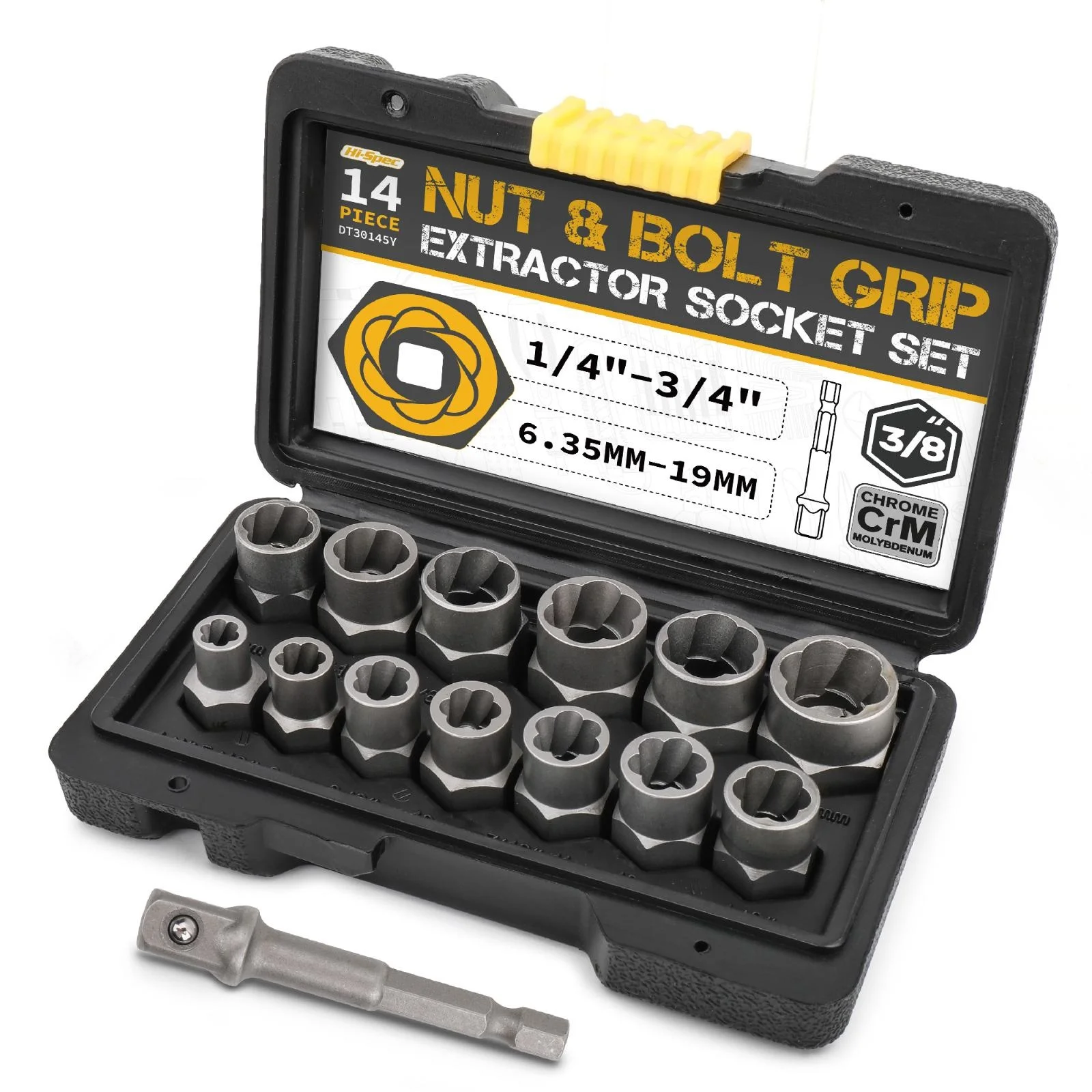 Hi-Spec 14pc Impact Screw Extractor Tool Set Heavy Duty 6.35 -19m Damaged Bolt Nut Remover Socket with Storage Case Box | Инструменты
