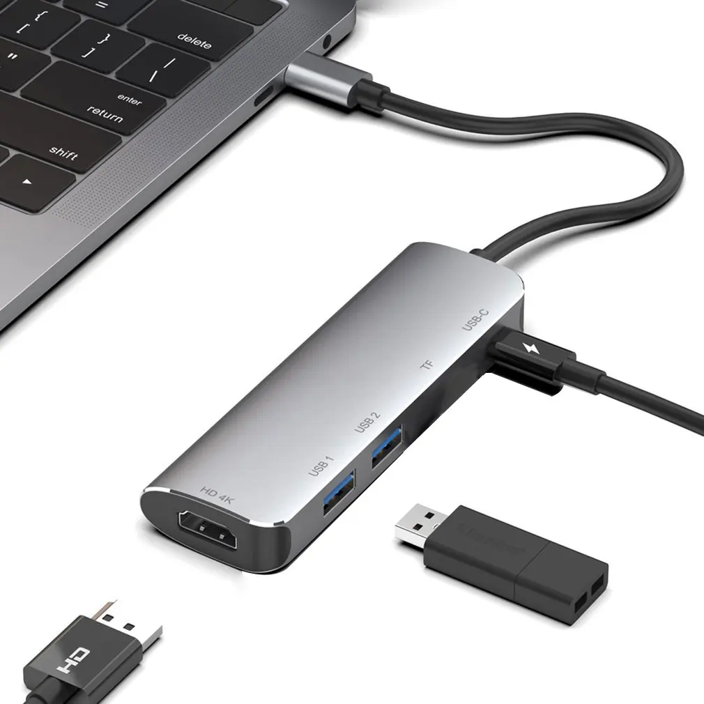 

Адаптер USB C 6 в 1, USB C на USB 3,0 HDMI-совместимая док-станция для MacBook Pro для Nintendo Switch USB-C Type C 3,0 сплиттер