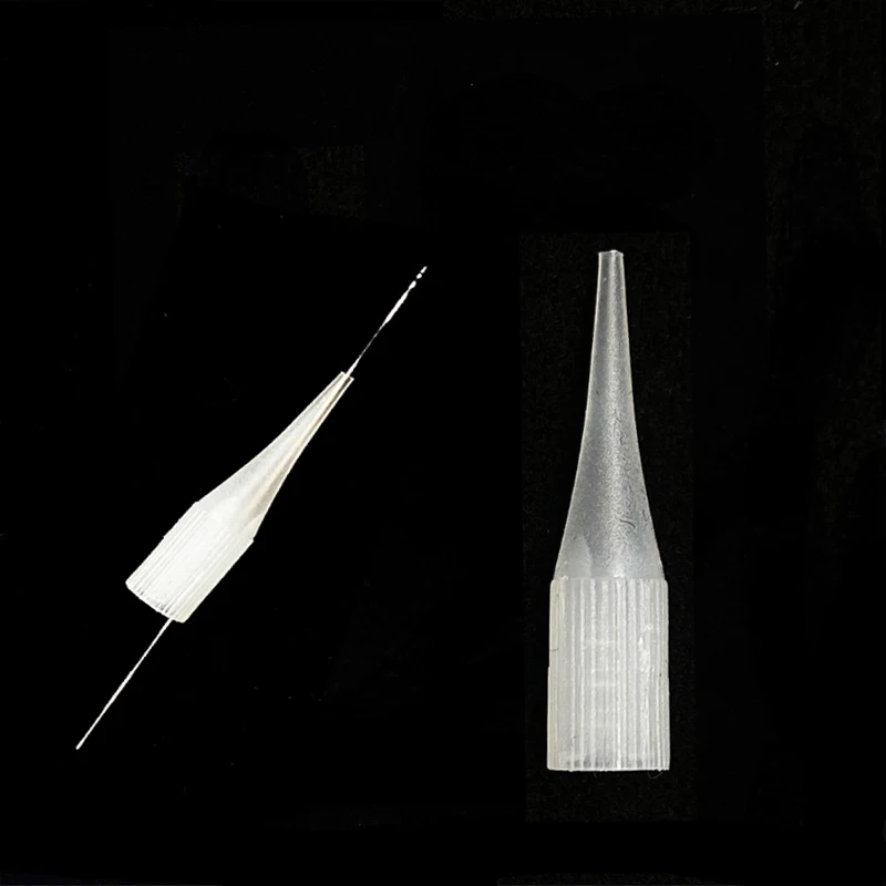 

100Pcs 1RL Eyebrow Tattoo Needle with 100 pcs Needle Tip Permanent Makeup Caps For Permanent Makeup Eyebrow Lip Tattoo Machine