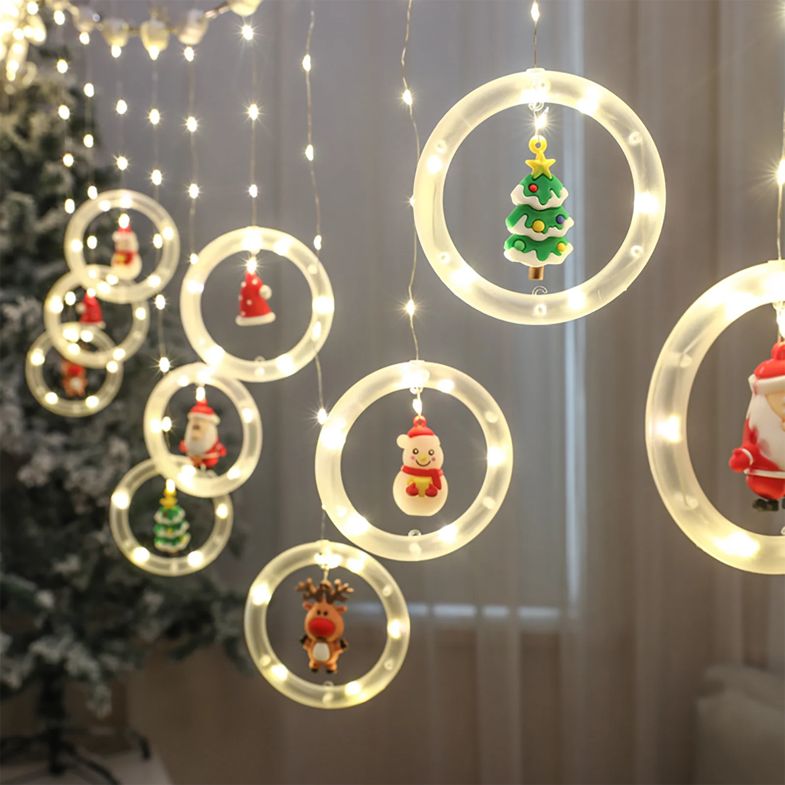 

Christmas LED Lights Christmas Tree Elk Santa Claus Snowman DIY Window String Lamp DC 12V USB Charging Living Room Decoration