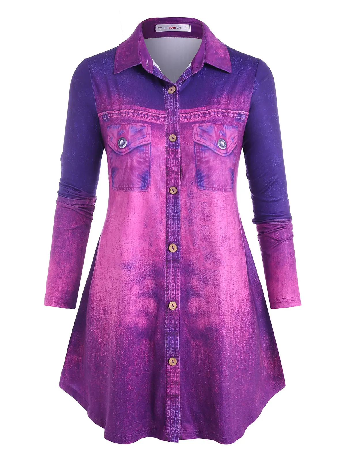 

Рубашка с длинными рукавами и объемным принтом размера плюс