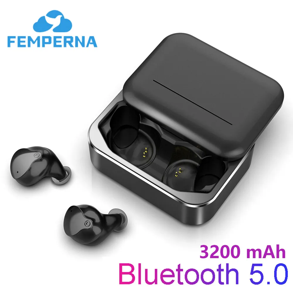 Femperna Bluetooth наушники отпечатков пальцев Touch 5,0 3D стерео Беспроводная гарнитура с 3200 мАч зарядная коробка Спортивная шумоподавление
