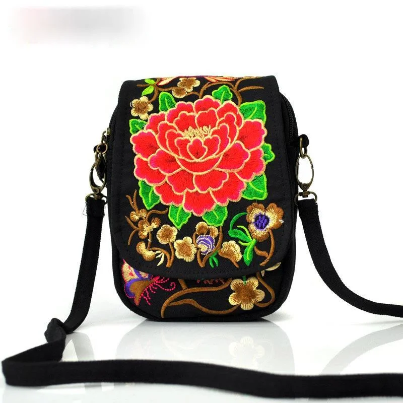 

Female Bag Ethnic Style Clamshell Embroidery Mobile Phone Bag Feature Embroidery Mini Small Bag Coin Purse Satchels Little Bag