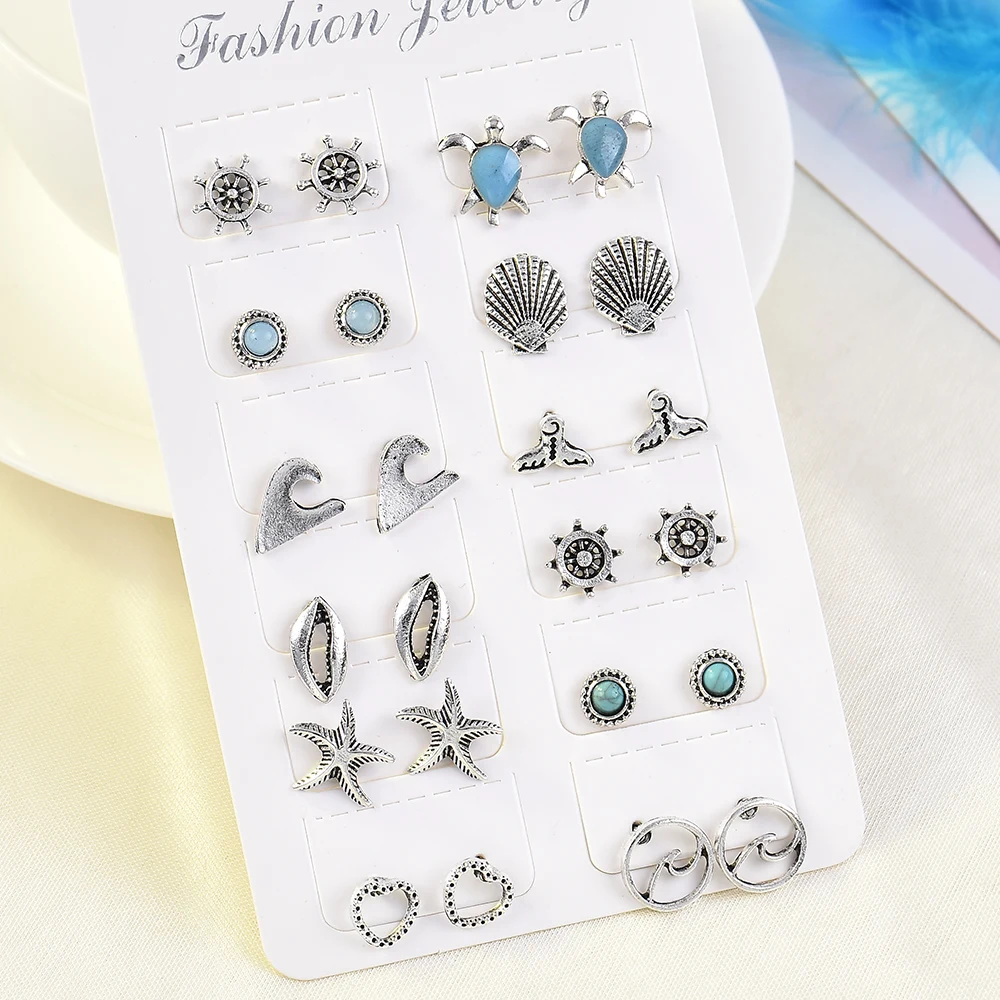 Винтажные геометрические серьги-гвоздики Комплект сережек для женщин и девочек