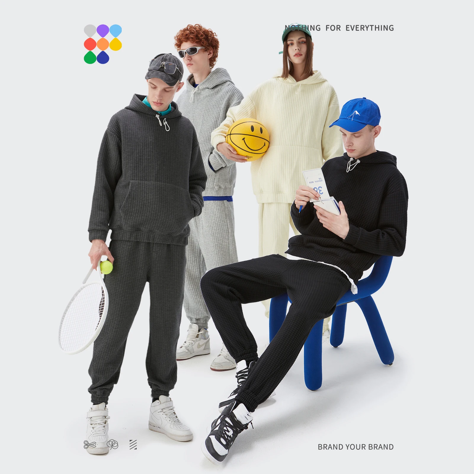 INFLATION мужской вафельный трикотажный тренировочный костюм больших размеров