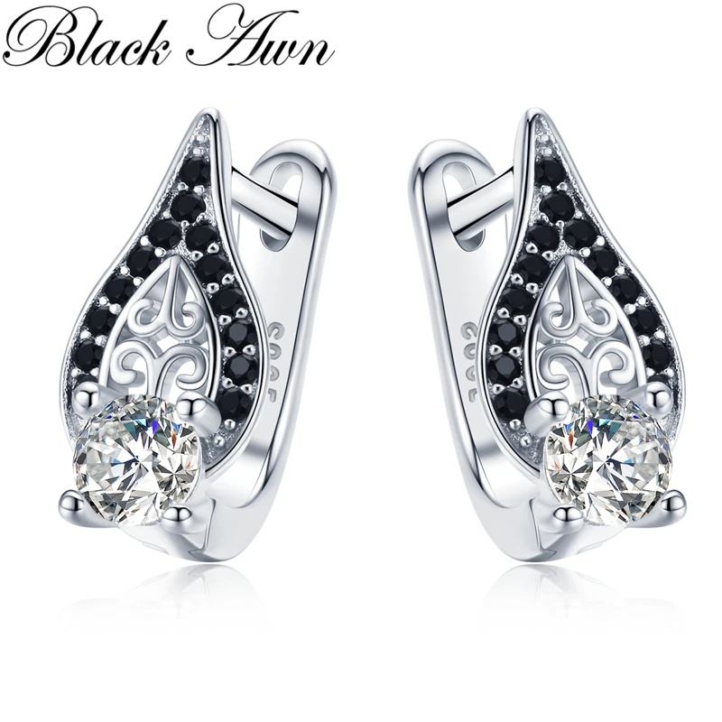 Черный ость 925 стерлингового серебра черного цвета с круглым носком Модные