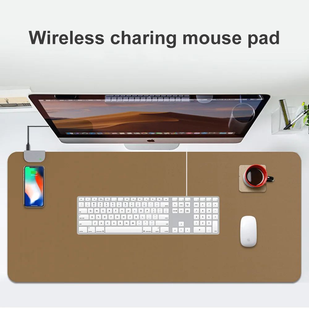 

Office Leather Desk Pad Protector QI Wireless Charger Stationery Desk Mat Fast Wireless Charging Mouse Pad for iPhone/Samsung