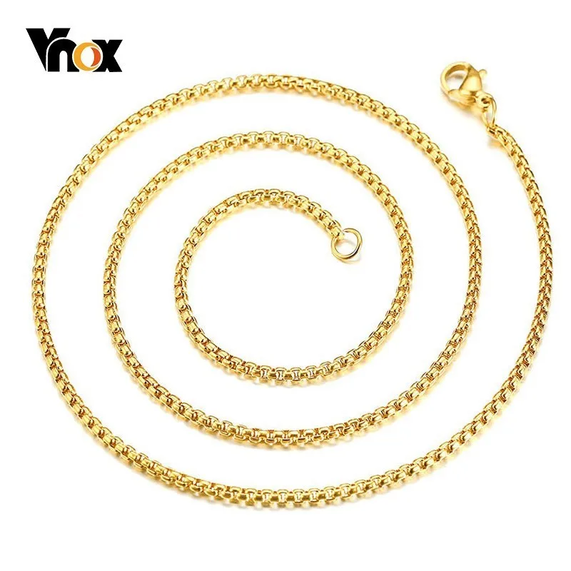 Vnox 2 мм из нержавеющей стали золотой тон коробка цепь ожерелья для мужчин женщин