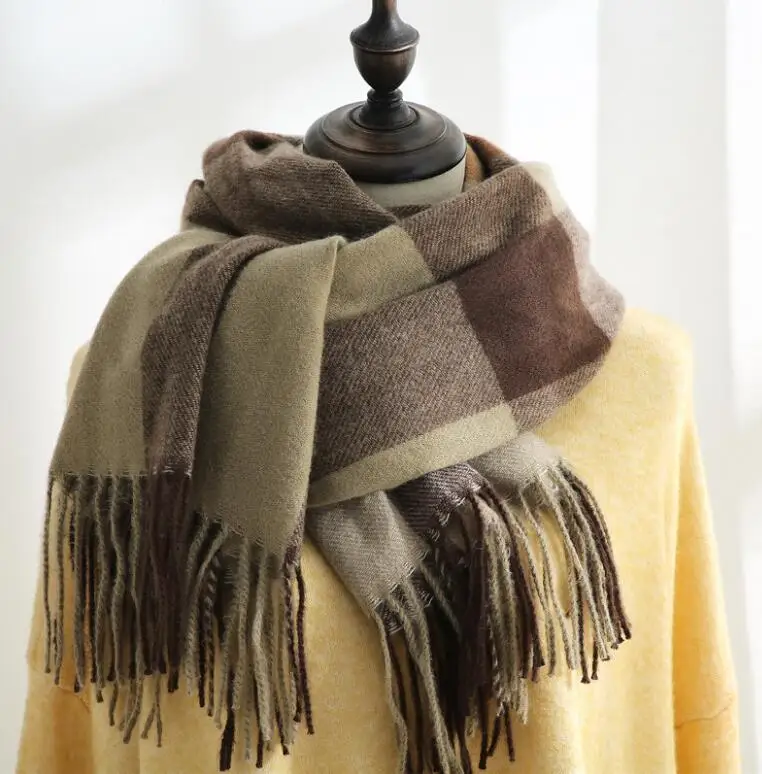 

Plaid scarf women winter 2021 tassel shawl women warm bib
