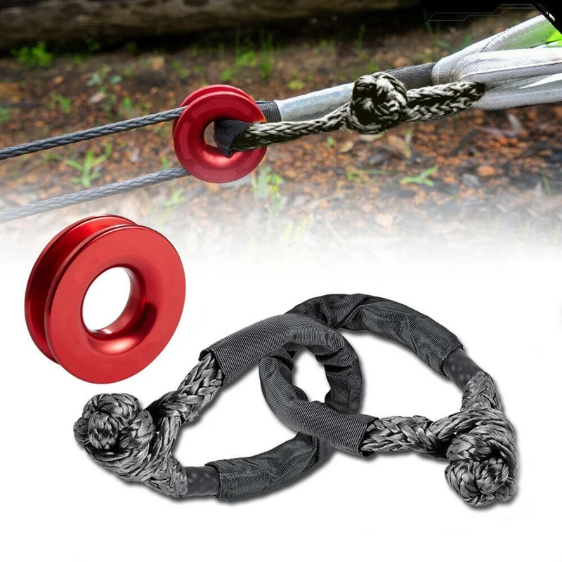 

1X Red Aluminum Recovery Ring + Black Synthetic Fiber Soft Shackle Winch Ropes WLL 15000 Lbs Breaking Strength 38000 Lbs