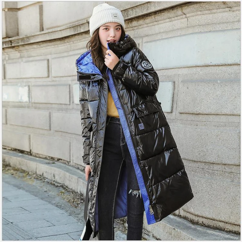 

2020 Hooded Ladies Coat Long Parkas Oversize Winter Jacket Women Glossy Thick Down Cotton Jacket Women Winter Coat R823